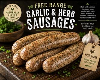 HMC Free Range Garlic and Herb Chicken Sausage Gluten Free 450G